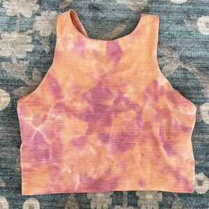 Athleta Conscious Sports Bra Crop Top, Womens Size Small, Orange Pink Tie Die